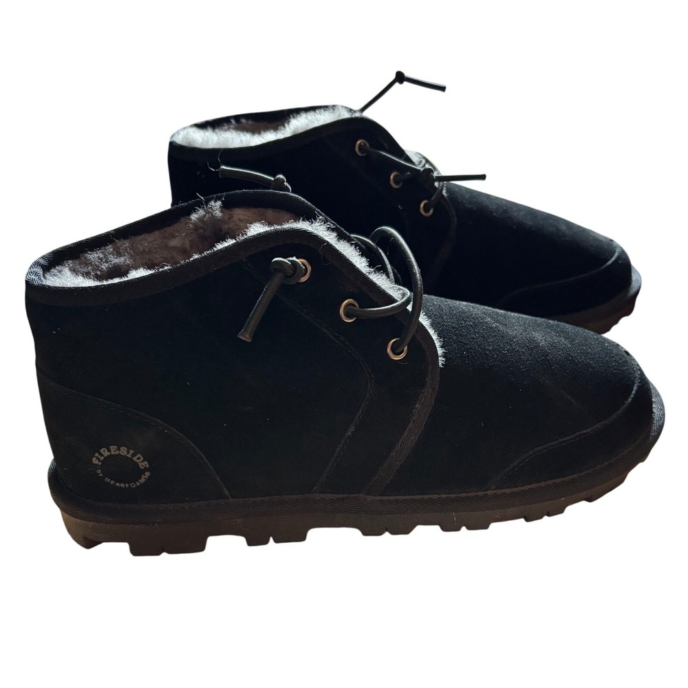 Fireside by Dearfoams Womens Black Suede Shearling Lined Chukka Boots Size 11